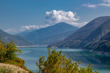 Fototapeta na wymiar Aerial view of Zhinvali Reservoir