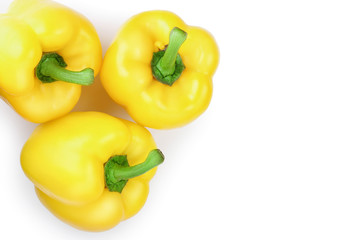 yellow sweet bell pepper isolated on white background with copy space for your text. Top view. Flat lay