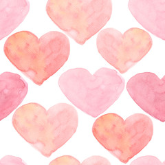 Fototapeta premium Watercolor hearts seamless background. Pink watercolor heart pattern. Colorful watercolor romantic texture in delicate pink colors.
