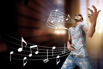 Awesome crazy fashion young man like rock guitar player isolated on background
