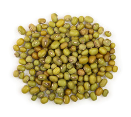 Mung beans isolated on white background. Top view