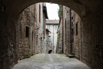 Medieval old street in Gubbio, Umbria, central Italy