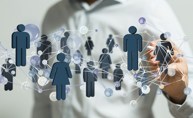 Businessman using social network connection 3D