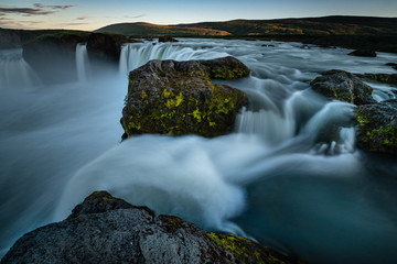 Iceland sunset close view on Water fall of the god : godafoss