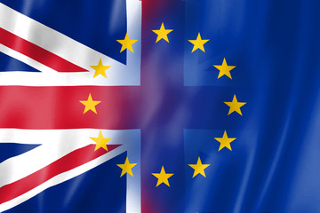 Brexit is the UK's exit from the European Union. Flag of great Britain and the European Union.