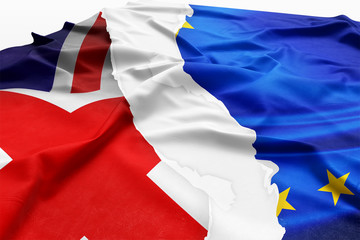 Fototapeta premium Torn flags of the UK and the European Union. Get out of the EU. Brexit 2019