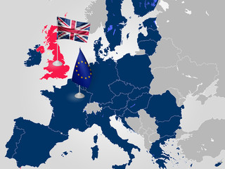 BREXIT on the map of Europe: United Kingdom exits EU in 2019