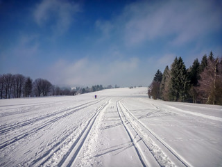 Scenic view on perfect nordic skiing trails near Nove Mesto na Morave, Czech-Moravian highlands, Czech Republic