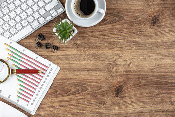 Items for business on a light background on the table, view from the top