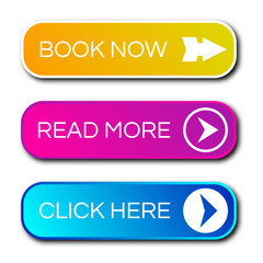 Set of three modern gradient buttons with shadows