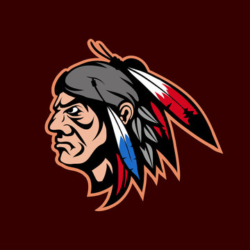 indian chief head mascot logo , vector graphic to design