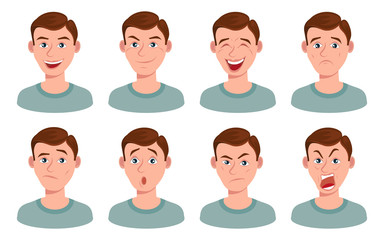 set of man facial emotions, vector graphic to design
