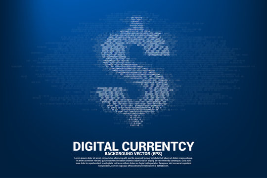 Vector money dollar currency with one and zero binary code digit matrix style. Background Concept for electronic money and digital banking