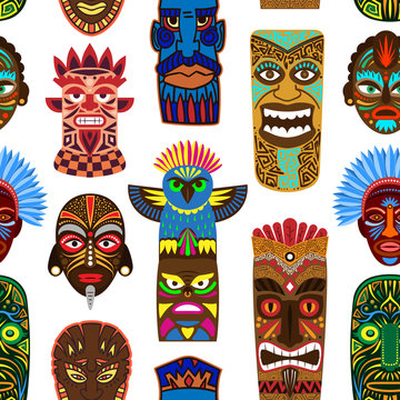 Tribal mask vector masking ethnic culture and aztec face masque illustration set of traditional aborigine masked symbol isolated on background