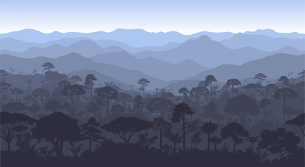 Vector horizontal seamless tropical rainforest Jungle forest background - obrazy, fototapety, plakaty