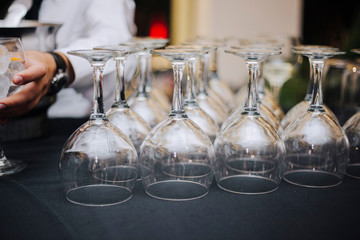 crystal glasses in table