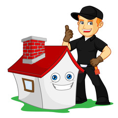 Chimney Sweeper give thumb up with smiling house