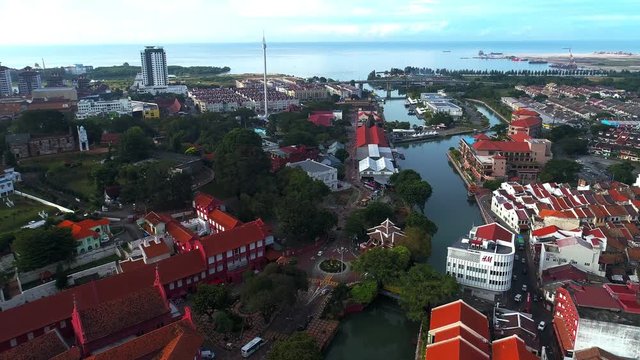 Aerial view Melacca history, Christ Church, an 18th-century Anglican church in the city of Melaka, Malaysia. It is also the oldest functioning Protestant church in Malaysia.