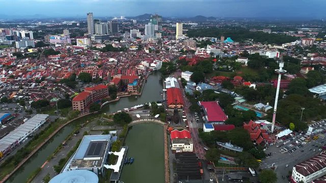 Aerial view Melacca history, Christ Church, an 18th-century Anglican church in the city of Melaka, Malaysia. It is also the oldest functioning Protestant church in Malaysia.