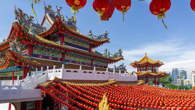 KUALA LUMPUR, MALAYSIA - 20th JAN 2019; 4K Time lapse of moving clouds over Thean Hou Temple in Kuala Lumpur, Malaysia.