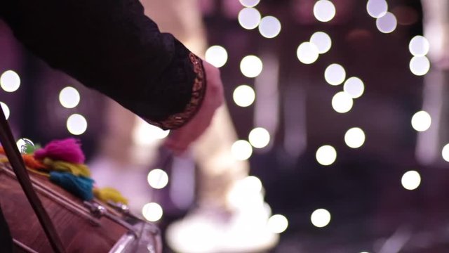 Indian drumming close up hand dance floor