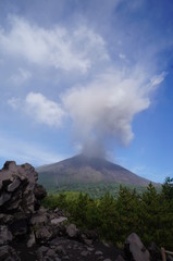 clouds over volcano
