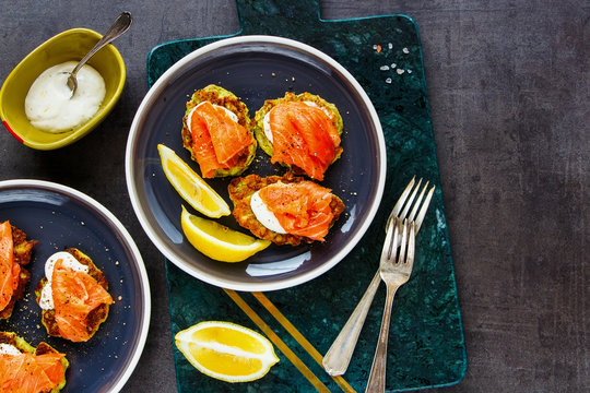 Zucchini Fritters With Salmon