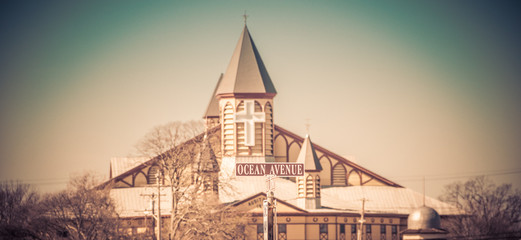 Great Cathedral in Ocean Grove, NJ on a sunny winter day retro split tone