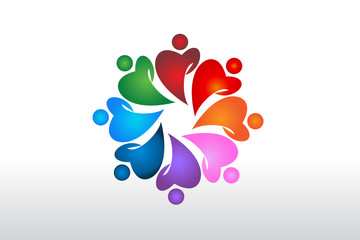 Logo teamwork business charity love heart shape vector image design