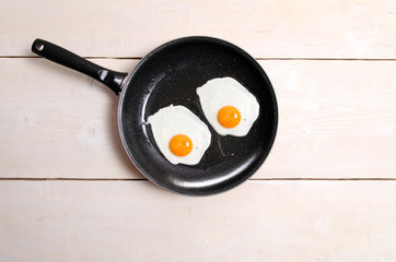 Smiling pan :) eggs in pan top view 