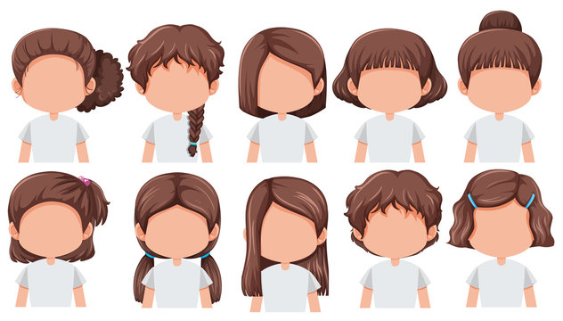 Set Of Girl With Different Hairstyle