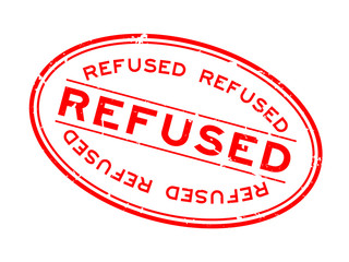 Grunge red refused word oval rubber seal stamp on white background