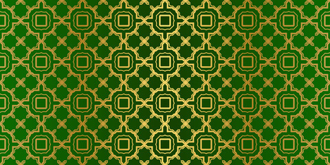 Geometric Modern Luxury Ornament. Seamless Vector Pattern. For Wallpaper, Invitation, Fashion Design. Green gold color