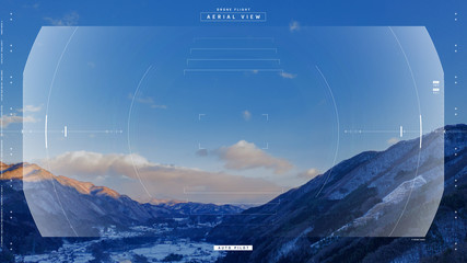 Screen of a drone controller. Head up display (HUD) of a vehicle cockpit. Graphical user interface (GUI). 