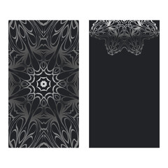 Visit Card Template With Floral Mandala Pattern. Vector Template. Islam, Arabic, Indian, Mexican Ottoman Motifs. Hand Drawn Background. Black silver color