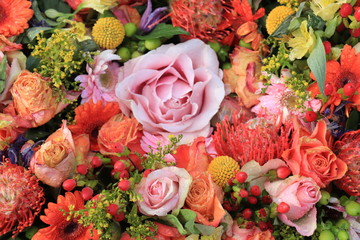 Bridal flowers in orange, yellow and pink