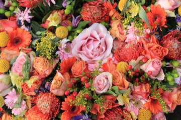 Bridal flowers in orange, yellow and pink