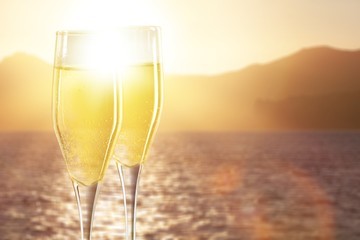 Two glasses of champagne isolated on white background