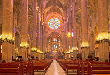 PALMA DE MALLORCA, SPAIN - JANUARY 30, 2019: The nave of cathedral La Seu. © Renáta Sedmáková