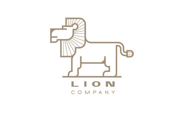 Simple vector line silhouette standing lion logotype