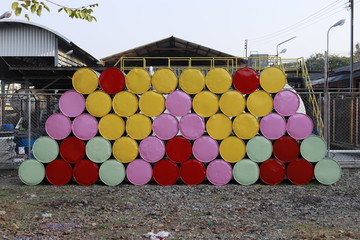 Colorful of old gas tanks.