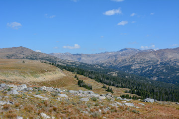Rocky Mountain landscape of the bighorn mountains in Wyoming.