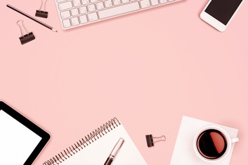 Smartphone  and tablet pc with coffee on  background