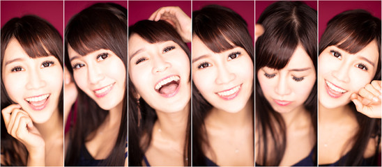 collage with different emotions in same young woman