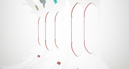 Abstract white and colored gradient glasses gothic interior. 3D illustration and rendering.