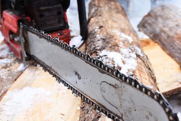 Old Red Chainsaw Close Up