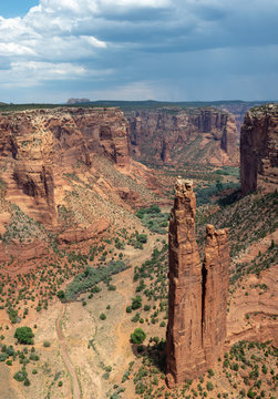 Spider Rock Formation tall sandstone desert tower in Canyon de Chelly National Monument, Arizona, USA