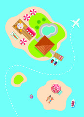 top view vector banner of tropical islands with resort