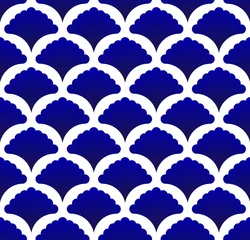 Tapeten Dunkelblau blaues und weißes thailändisches Muster