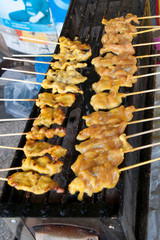 Chiang Rai Thailand, meat skewers on outdoor grill